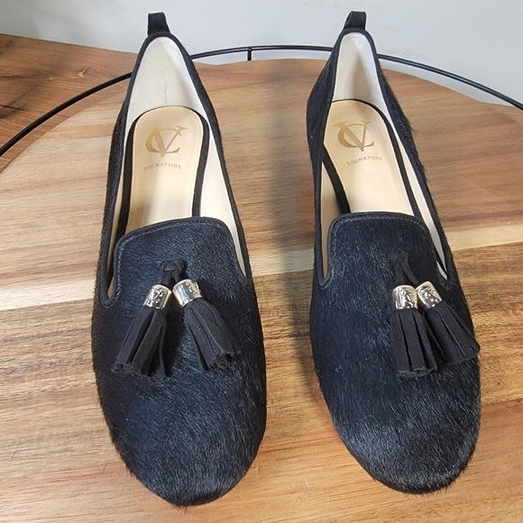 VC Signature Black Calf Hair Leather Tassel Loafers Size 8 - Picture 6 of 17